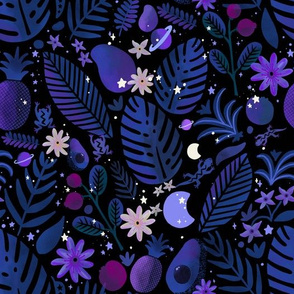 Cosmico Tropical Botanical Print - Dark - Midnight Purple