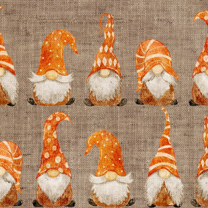 Watercolor Fall Gnomes Version 2 on burlap - large scale