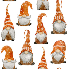Tossed Watercolor Fall Gnomes Version 2 on white - large scale