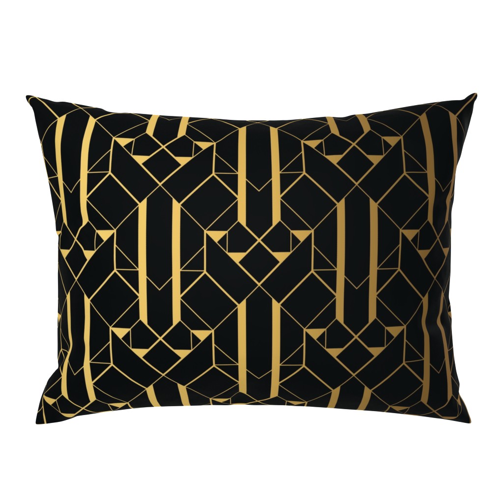 Black and Faux foil gold Vintage Art Deco Geometric Linear Repeat Pattern 