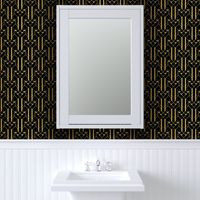 Black and Faux foil gold Vintage Art Deco Geometric Linear Repeat Pattern 
