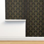 Black and Faux foil gold Vintage Art Deco Geometric Linear Repeat Pattern 