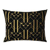 Black and Faux foil gold Vintage Art Deco Geometric Linear Repeat Pattern 