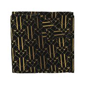 Black and Faux foil gold Vintage Art Deco Geometric Linear Repeat Pattern 