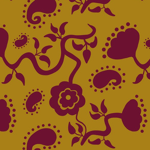 Floral Paisley Gold and Burgundy