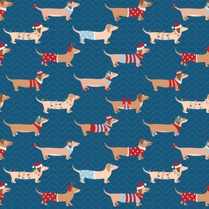 Christmas Dogs / Dachshunds in Blue