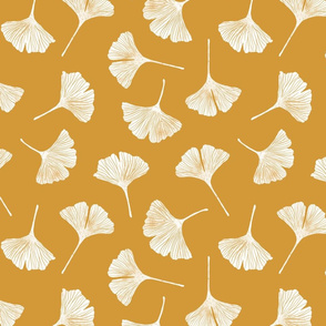 Ginkgo Biloba Pattern on Yellow Background