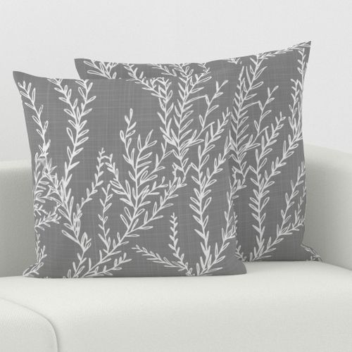 Climbing Vines White and Light Gray Linen 