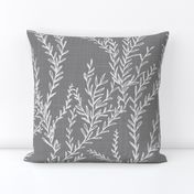 Climbing Vines White and Light Gray Linen 