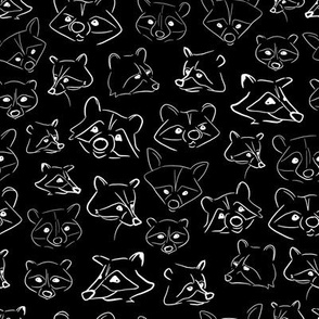 Raccoon Faces Line Art Sketch Black