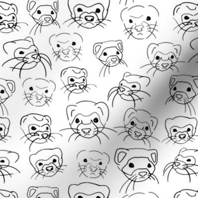 Ferret Faces Line Art Sketch White