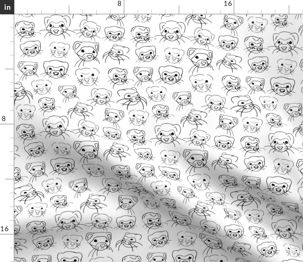 Ferret Faces Line Art Sketch White