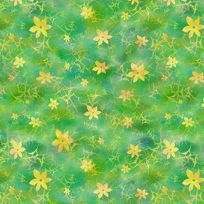 ditsy floral batik in green and yellow