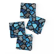 African Safari Wild Animal Fur Patchwork Pattern Blue