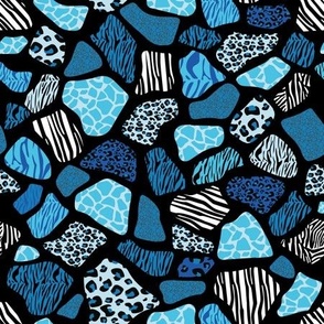 African Safari Wild Animal Fur Patchwork Pattern Blue