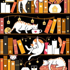 Library cats - terracotta mustard