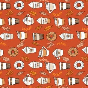 SMALL - pumpkin spice latte fabric coffee and donuts fall autumn traditions rust