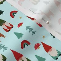 SMALL  christmas gnome fabric - cute tomten pattern, christmas rainbows - aqua