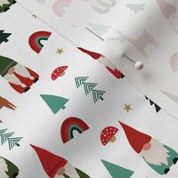 SMALL  christmas gnome fabric - cute tomten pattern, christmas rainbows - white