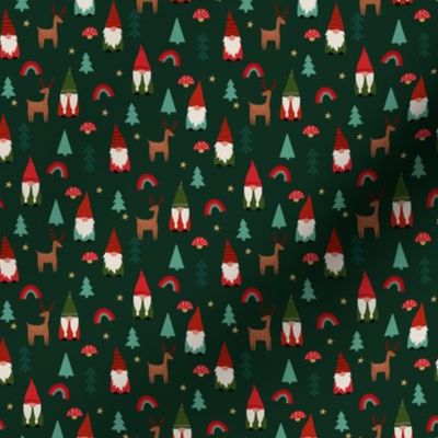 MINI  christmas gnome fabric - cute tomten pattern, christmas rainbows - green