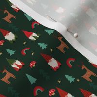 MINI  christmas gnome fabric - cute tomten pattern, christmas rainbows - green