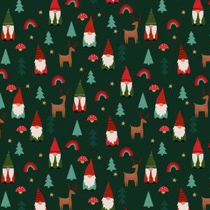 MINI  christmas gnome fabric - cute tomten pattern, christmas rainbows - green