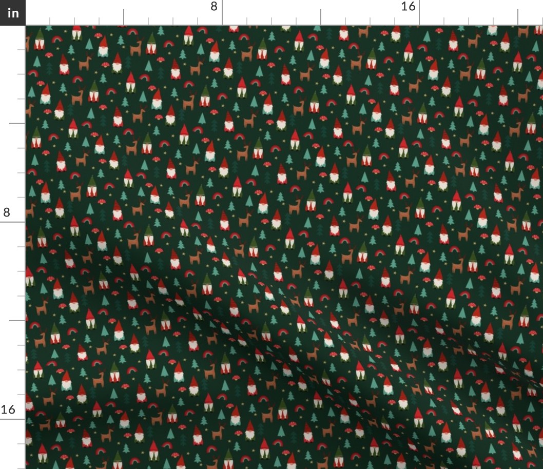 MINI  christmas gnome fabric - cute tomten pattern, christmas rainbows - green
