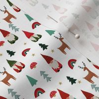 MINI christmas gnome fabric - cute tomten pattern, christmas rainbows - white