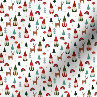 MINI christmas gnome fabric - cute tomten pattern, christmas rainbows - white