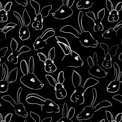 Rabbit Faces Line Art Sketch Black