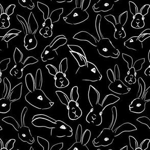 Rabbit Faces Line Art Sketch Black
