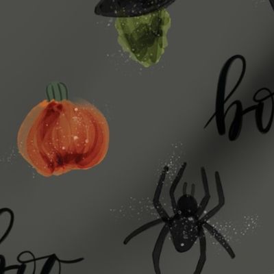 169-16 pumpkins spiders witches boo
