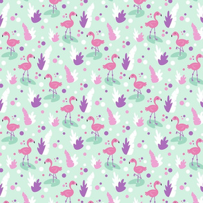 Flamingos on mint