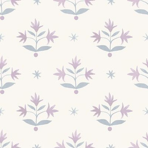 Thistle Stars Soft Blue and Orchid on Cream
