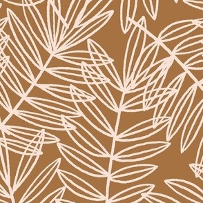 Tropical Palm Fronds in Blush Pink and Brown Ochre