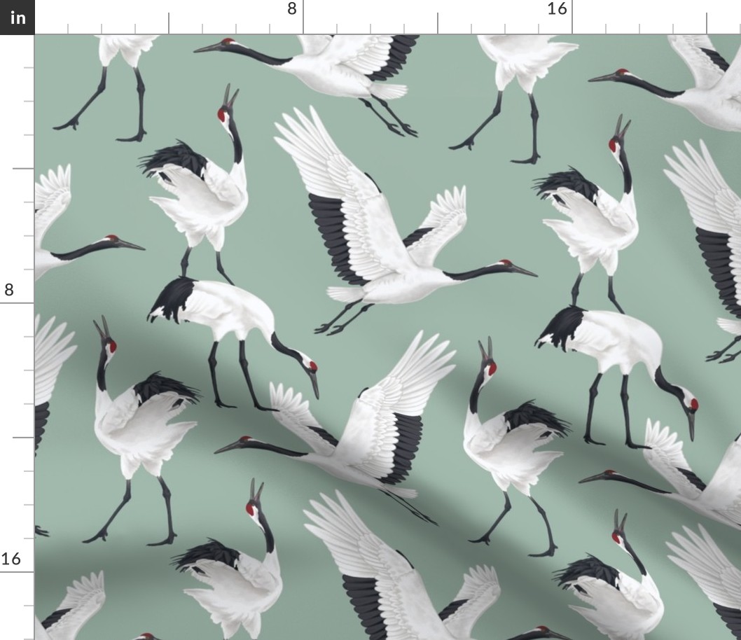 Japanese Cranes - Medium - Light Teal Gray