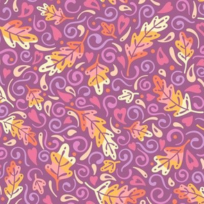 Swirling Leaves in Purple and Orange
