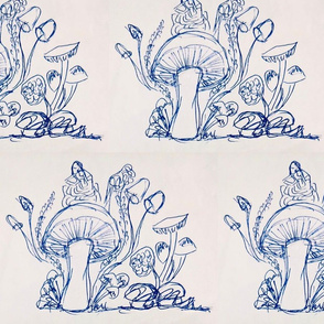 Mushrooms blue ink doodle