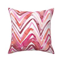 Watercolor handpainted red and pink chevron, zig zag unperfect