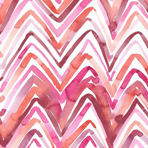 Watercolor handpainted red and pink chevron, zig zag unperfect