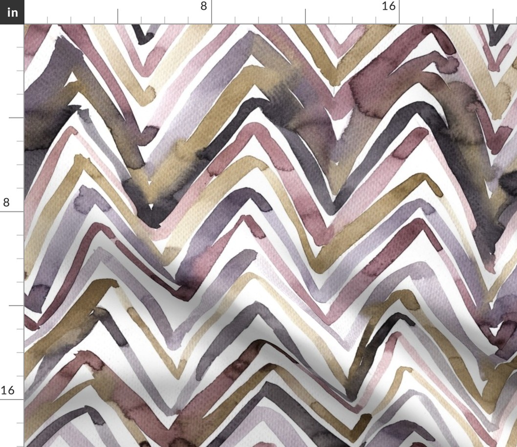 Watercolor brown and green chevron, zig zag handpainted