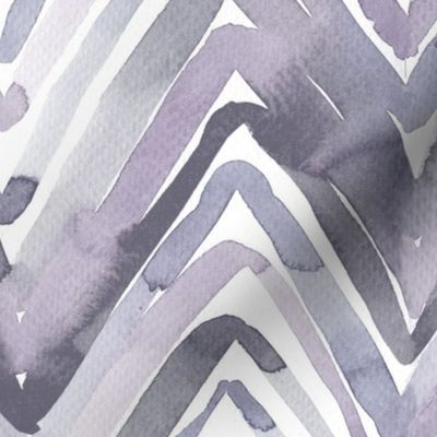 Grey Watercolor chevron, handpainted zig zag, mauve