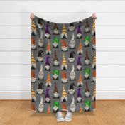 Halloween Gnomes on grey linen - large scale