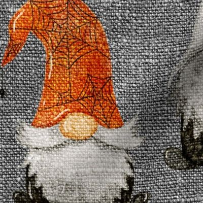 Halloween Gnomes on grey linen - large scale