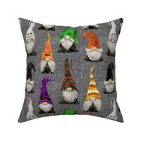 Halloween Gnomes on grey linen - medium scale