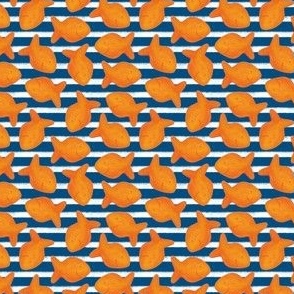 Goldfish on navy stripes toss pattern