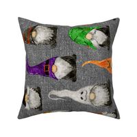 Halloween Gnomes on grey linen rotated - large scale