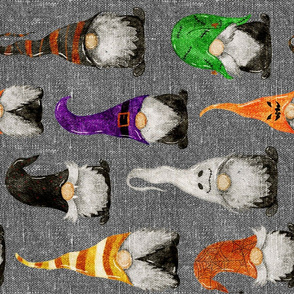 Halloween Gnomes on grey linen rotated - large scale