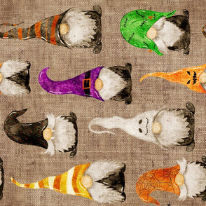 Halloween Gnomes on burlap rotated - large scale