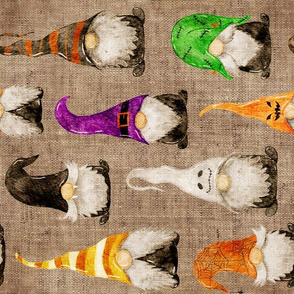 Halloween Gnomes on burlap rotated - medium scale